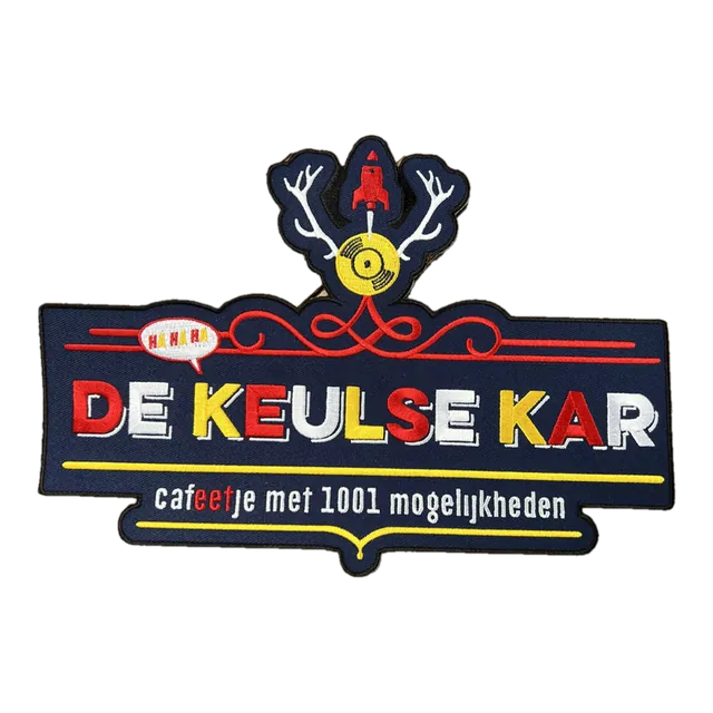 Geborduurd maatwerk rugembleem De Keulse Kar, gemaakt door Oeteldonk Online
