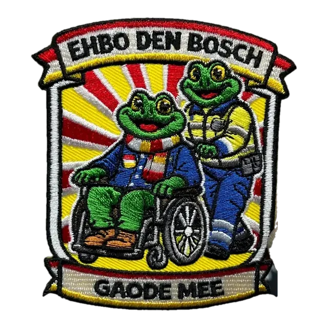Geborduurd maatwerk embleem EHBO Den Bosch, gemaakt door Oeteldonk Online