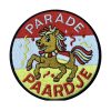 Geborduurd embleem Paradepaardje: vrolijk paardje met kroontje en rood-wit-gele manen
