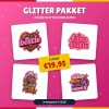Roze Glitter Pakket - 4 glitter emblemen: Bestie, Favo FluFlu, Ik Vind Er Wat Van, Shine Like You Mean It